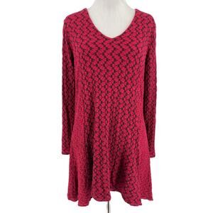 Tianello Women's Red Black Long Sleeve V-Neck Peyton Tunic Blouse Size Small